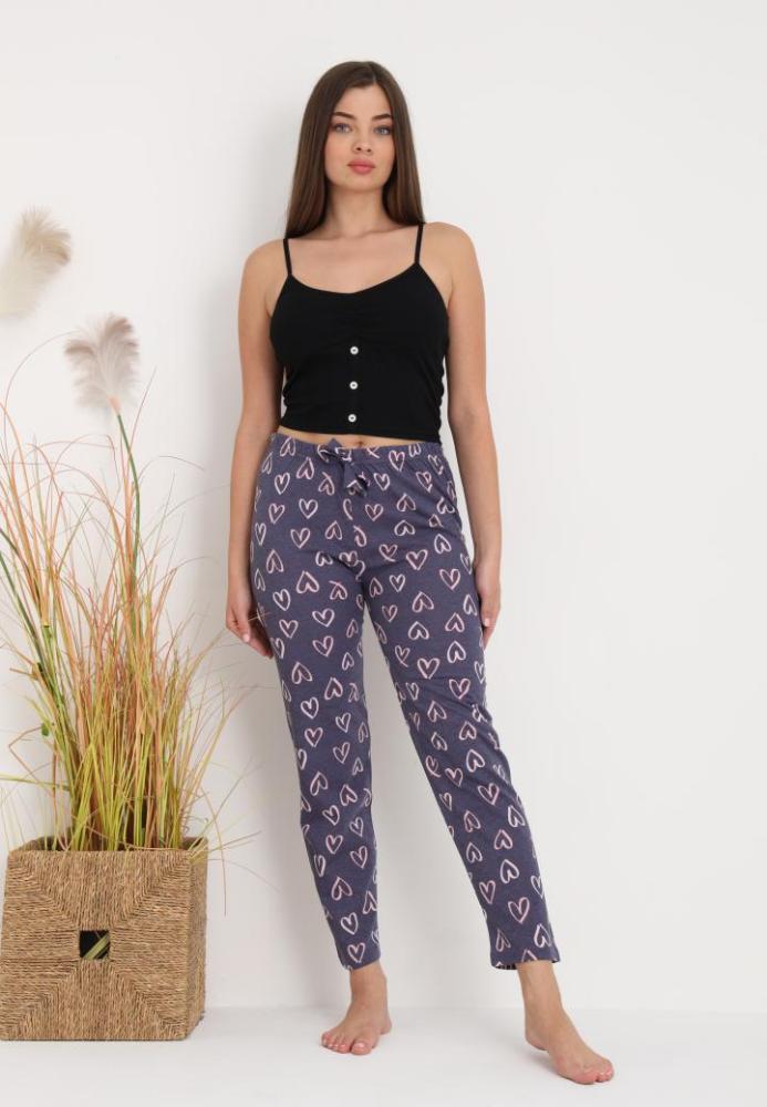 Pantaloni de Pijama Dama ,Culoare Gri Inchis cu Roz ,Engros